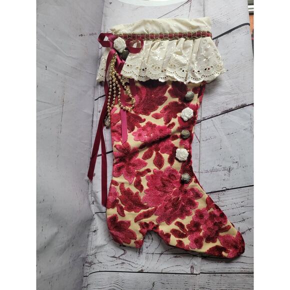 Vintage Victoian Diva Heel Christmas Stocking Tapestry Material - Picture 1 of 11